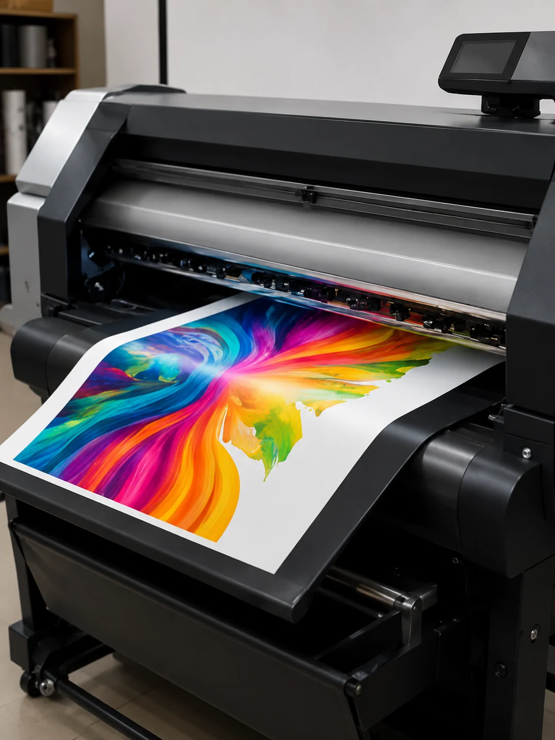 Large-format printer producing a colorful print