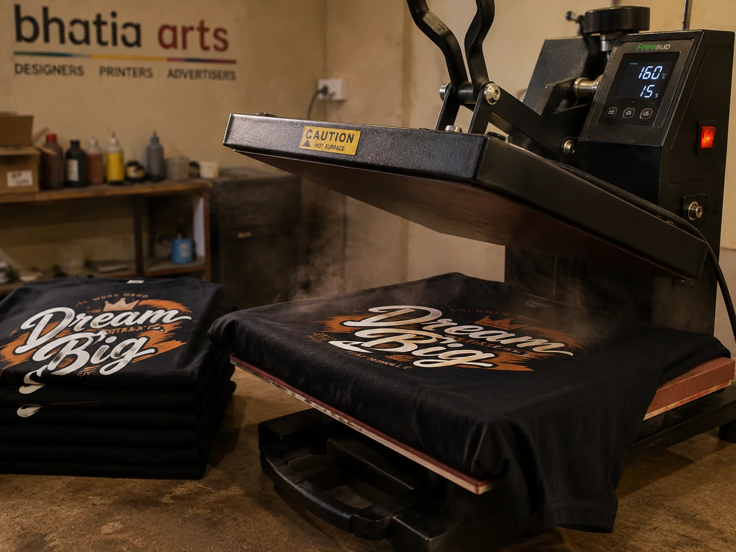 Heat press printing a design onto a t-shirt